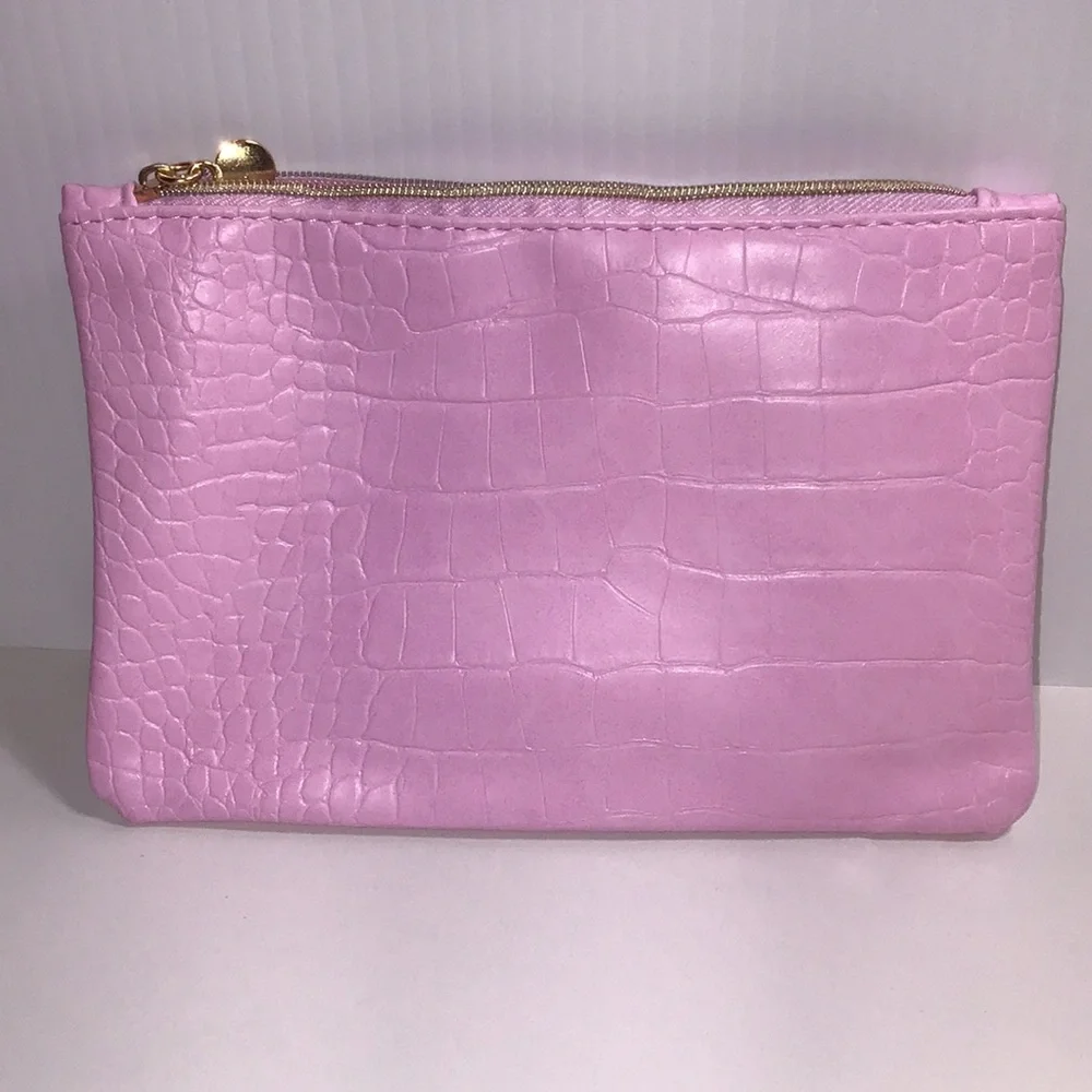 Pink Croc-Embossed Ipsy bag and 5 travel sized makeup brush set NEW